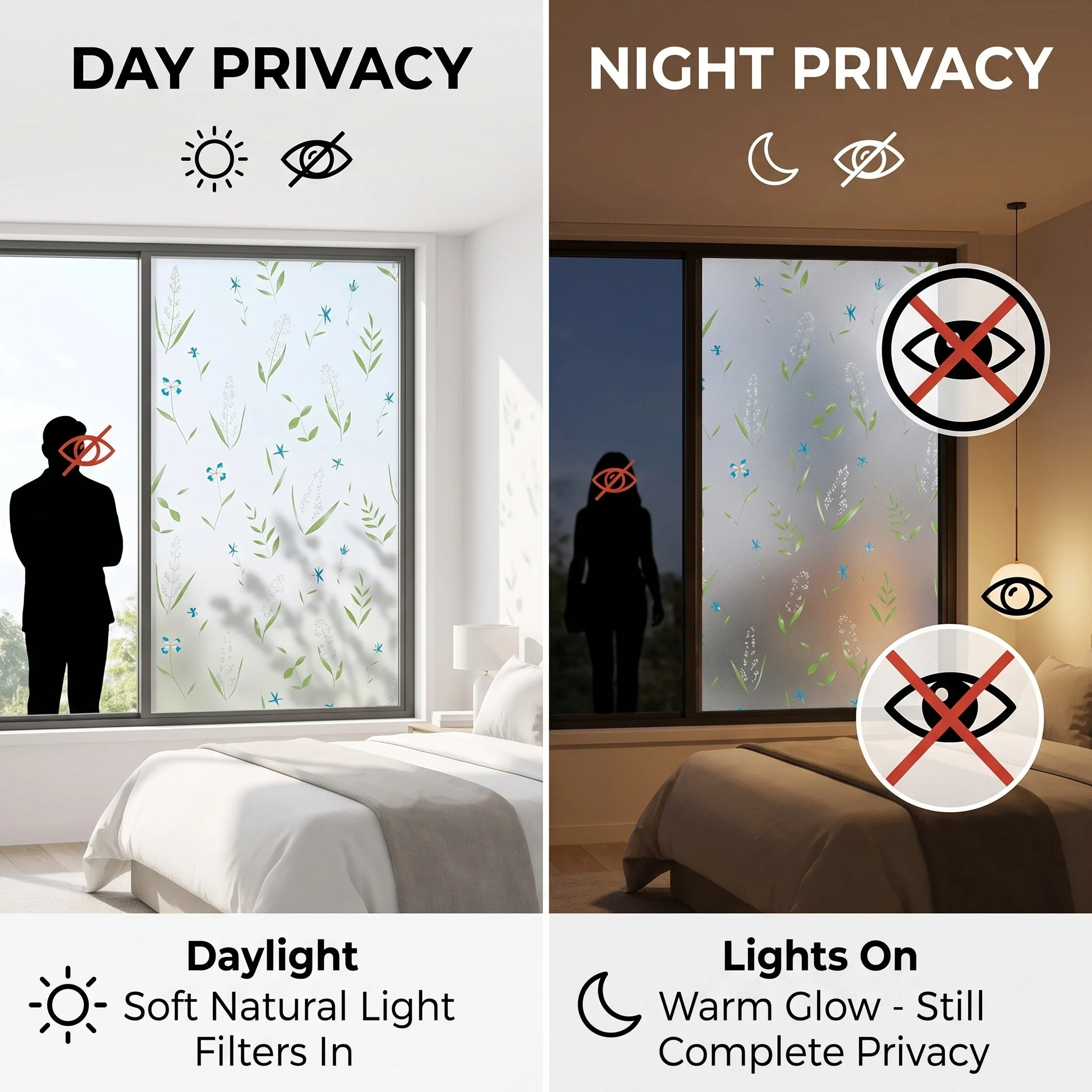 Frosted Botanical Self-Adhesive Window Film Privacy Protection UV Protection 96% Waterproof Scratch-Resistant Glass Sticker