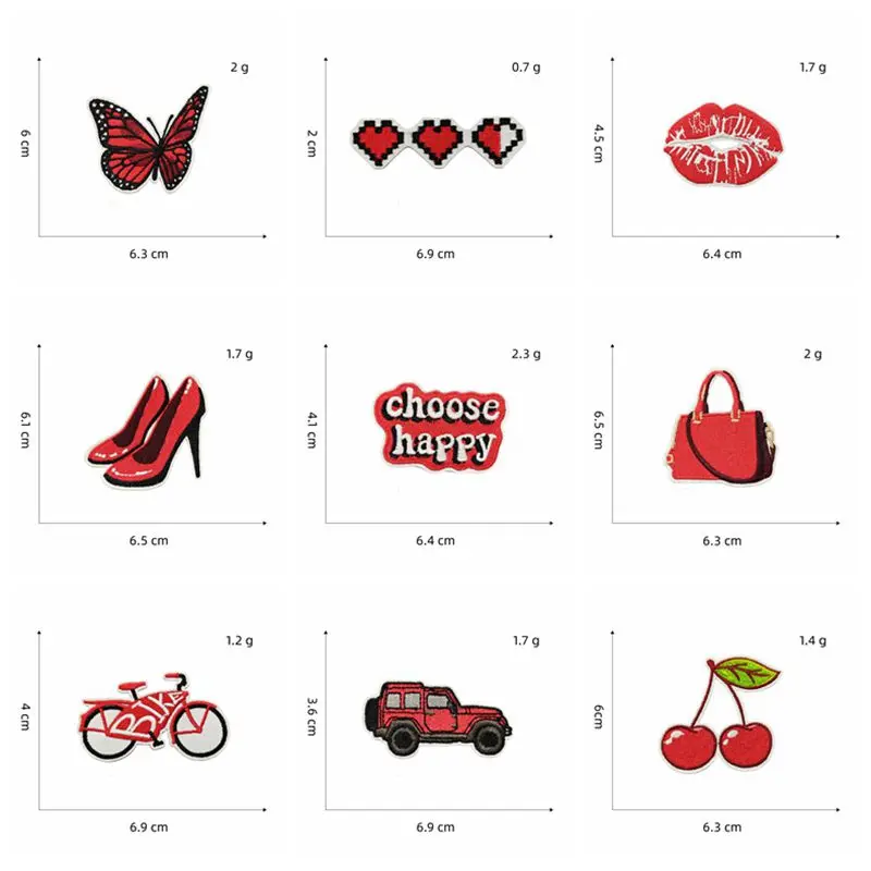 10PCS Wholesale Red Lips Shoes Hat Embroidery Patches For Clothing DIY Cartoon Patch Iron On Patches On Clothes Applique Sticker