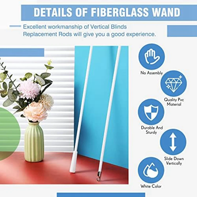 Blind Rod Replacement Long Vertical Blind Rod With Hook And Handle For Window Curtain Opener, 12 Inch,4PCS Durable