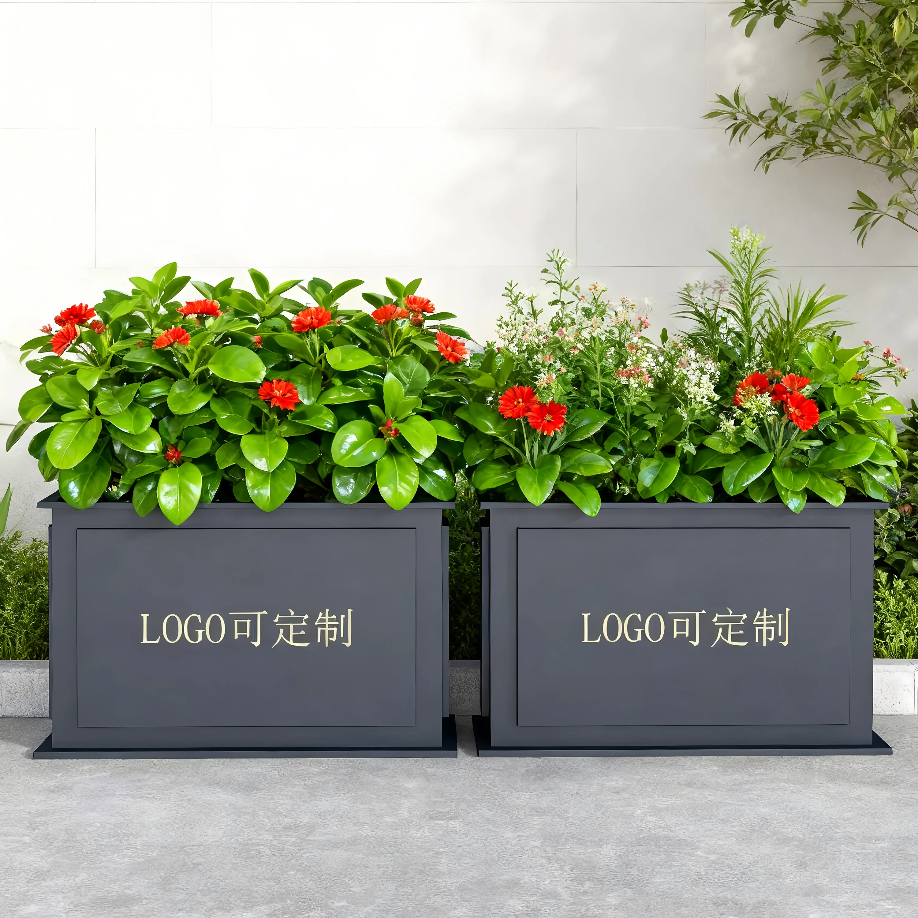 Outdoor wrought iron flower box fence outdoor pendulum commercial street stainless steel flower slot rectangular sales departmen