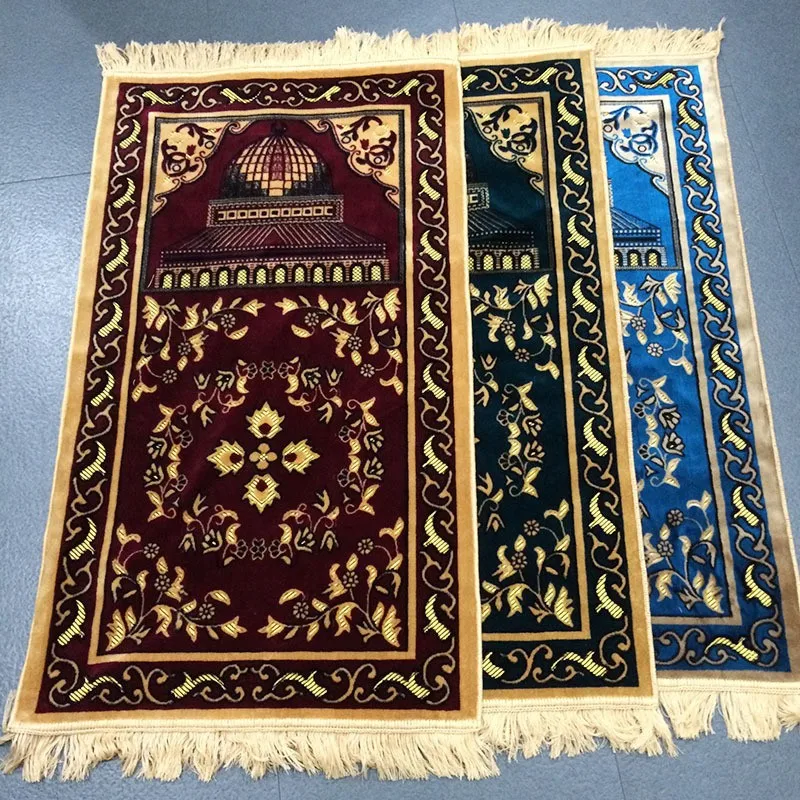 Jasmine Type Soft Worship Kneel Travel Prayer Rug, Prayer Mat, Flannel Carpet for Muslim, Ramadan Embossing Floor Carpets,