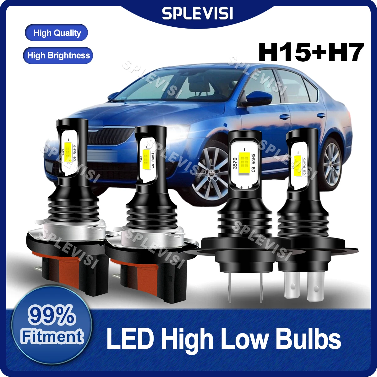 Lampa samochodowa LED H15 + H7 światła światła drogowe/dzienne martwa wiązka zestaw Combo dla Skoda Octavia III 2012 2013 2014 2015 2016 2017