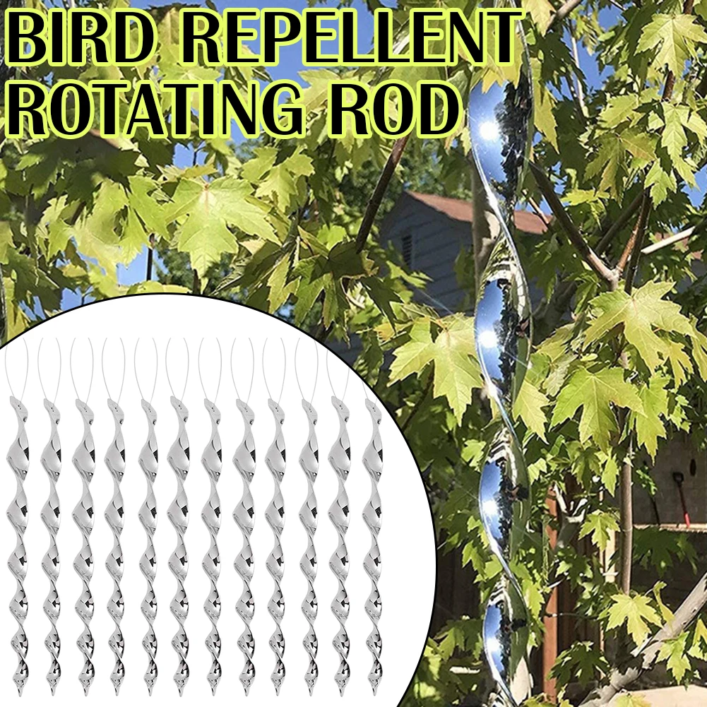 12-60pcs Anti Pigeon Bird Repeller Reflective Stick Scare Bird Wind Spiral Rotating Rod Garden Ornaments Birds Away Scarer ﻿