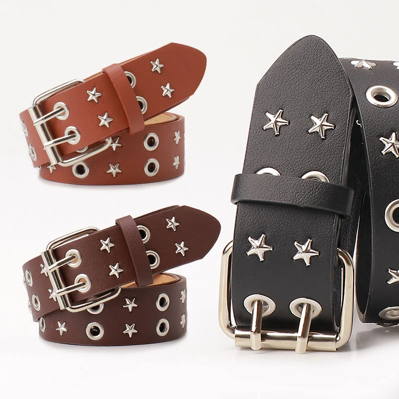 New Air Eye Belt Female European and American Rivets All-Match Women's Punk Double Row Pin Buckle Jeans Belt