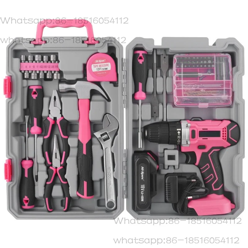 Electric drill set, electric screwdriver, pink household rechargeable electric batch pistol drill toolbox