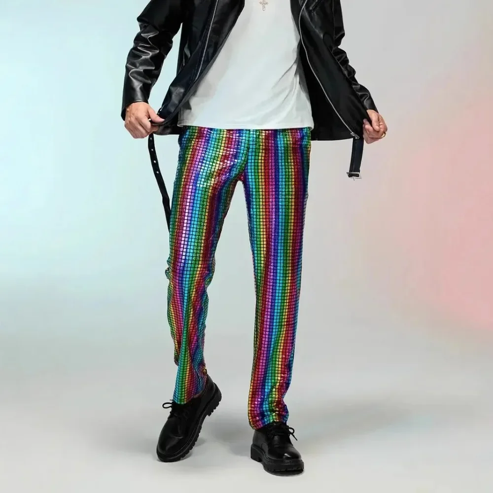 2026  Spring Autumn Men's Long Pants With Sequins Design Cool Fashionable Party Bar Nightclub Hip-hop Men's Long Pants
