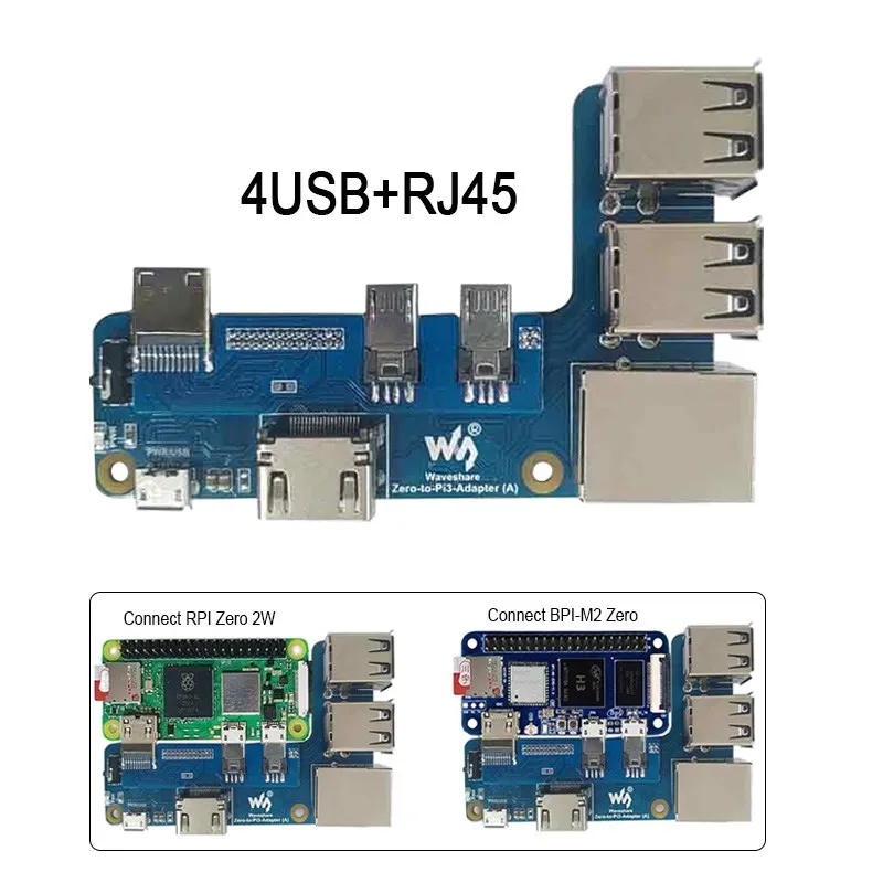 Raspberry Pi Zero 2W Banana Pi M2 Zero to 3B Expansion Board with 4USB +RJ45 Interface RPI Zero 2W BPI-M2 Zero to RPI 3B Adapter