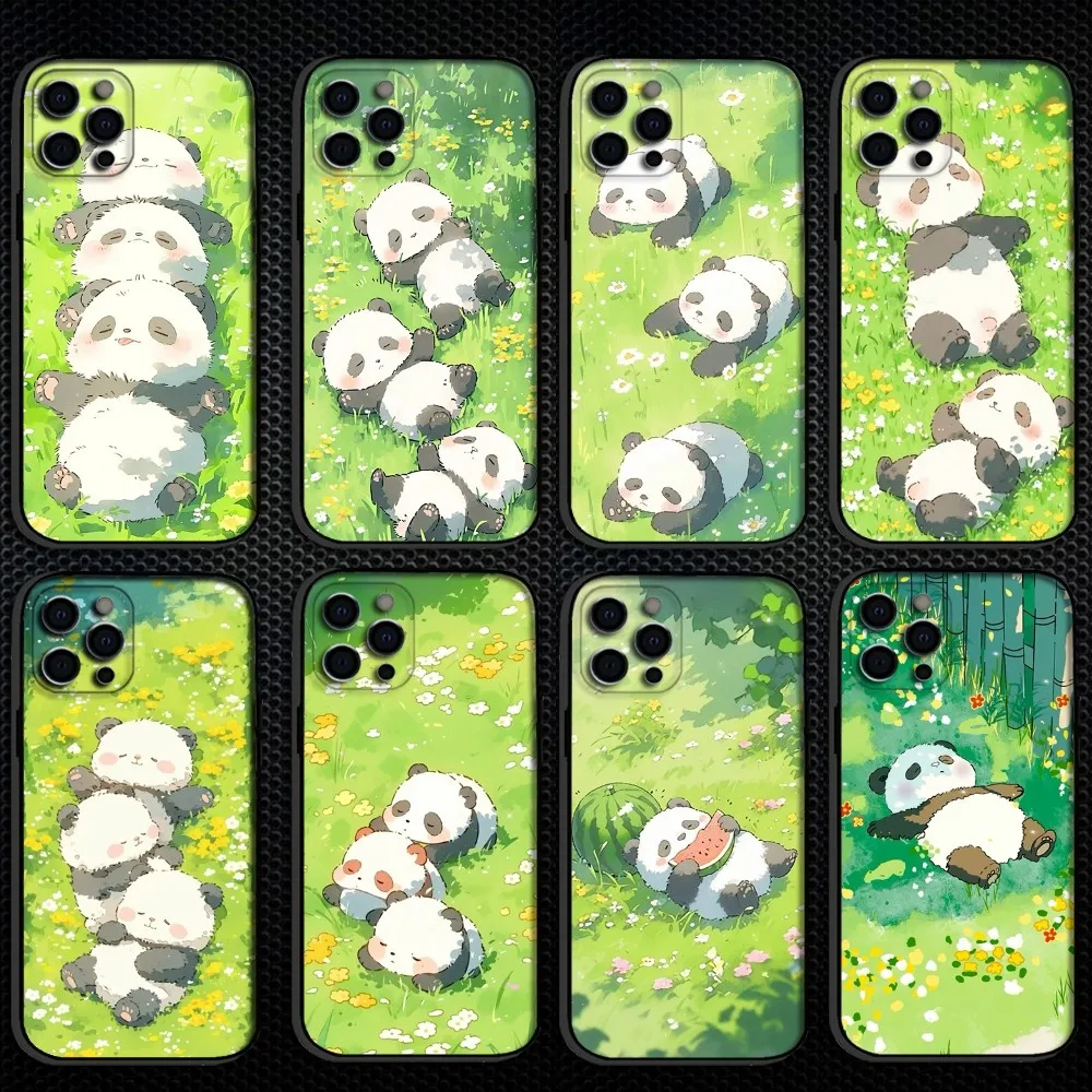 

Kawaii Sleepping Panda Phone Case For iPhone 16,15,14,13,12,11 Plus,Pro Max, Soft Silicone Black Cover