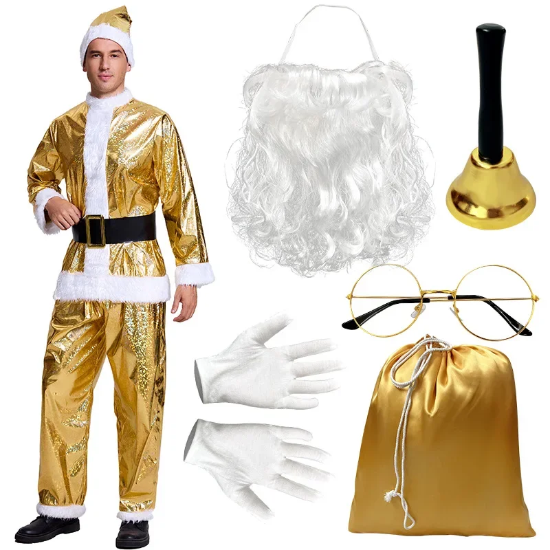 

Men's Deluxe Santa Suit Gold Santa Claus Costume for Men Adults Professional Christmas Outfit Xmas Party Cosplay Stage Wear