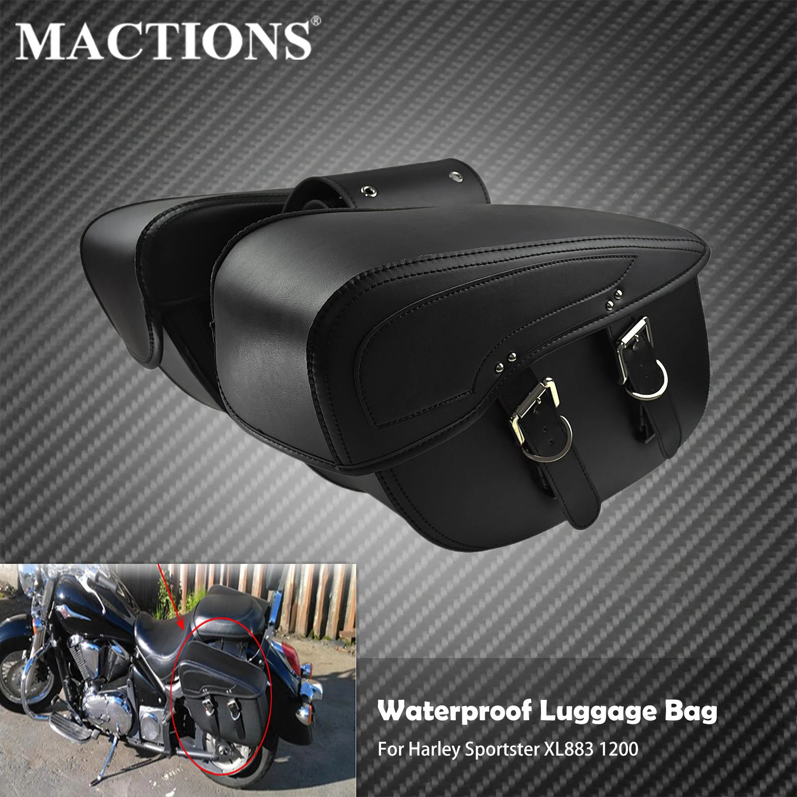 Motorcycle Saddlebag Leather Waterproof Luggage Bag Black For Harley Sportster XL883 1200 For Kawasaki For Vulcan