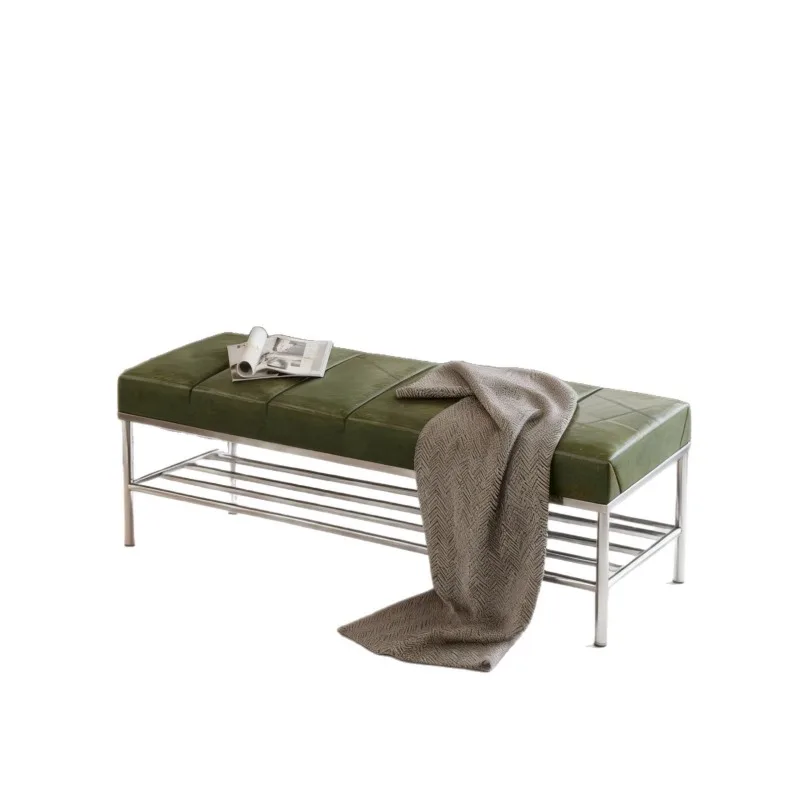 

Stainless steel soft bag shoe changing stool, Nordic light luxury shoe stool integrated shoe cabinet at the door of the home