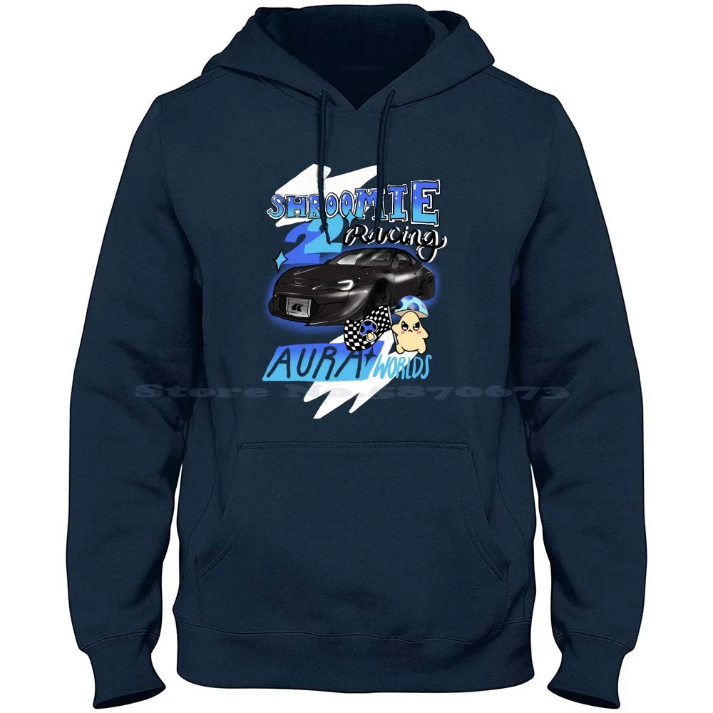 Shroomie Goes Racing ( Blue ) 100% Cotton Hoodie Cars Cute Character Brz Racing Mushroom Adorable Cool Perch