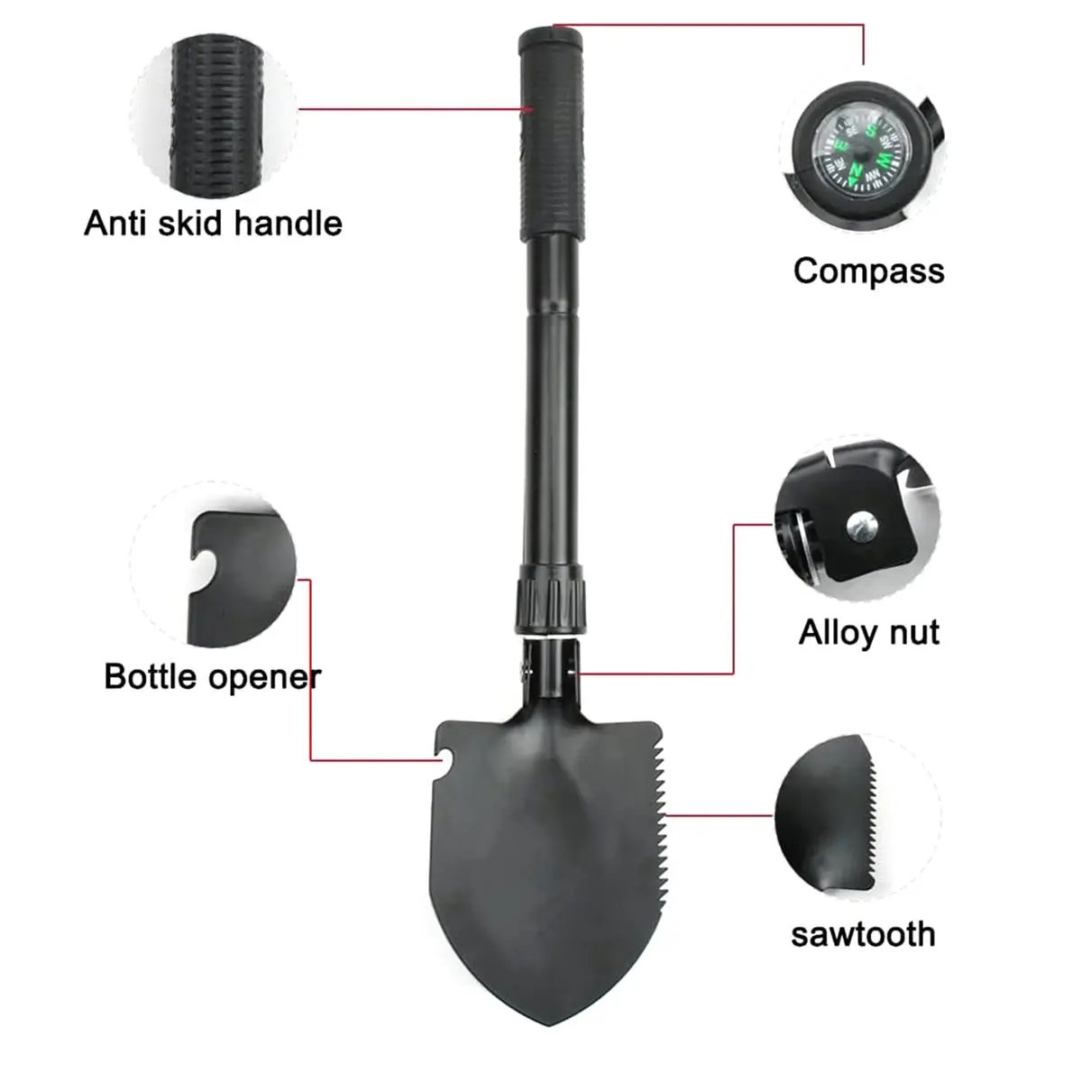 Budget-Friendly-Gardening Folding Shovel Camping Shovel Survival Gear Entrenching Tool with Carrying Pouch Metal Handle