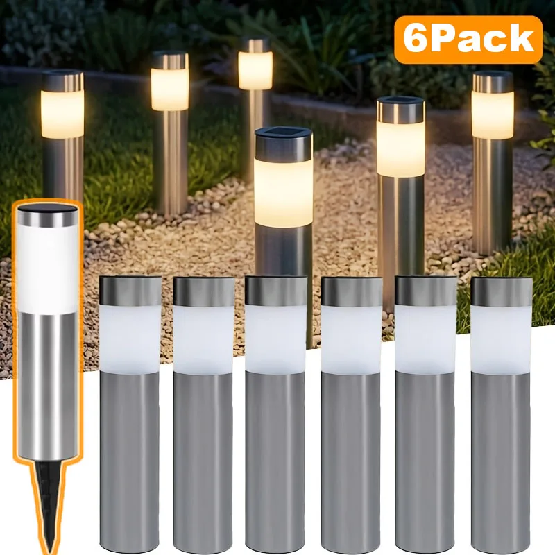 1-6Pack Solar Stainless Steel Pathway Lights Outdoor Waterproof LED Solar Garden Lights for Patio Lawn Yard and Landscape