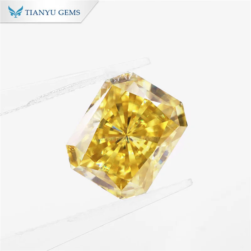 Tianyu Gems Octagon Step Cut Radiant Moissanite Diamonds Vivid Yellow Color Fancy 1.0ct-4.0ct Loose Gemstones for Jewelry Making