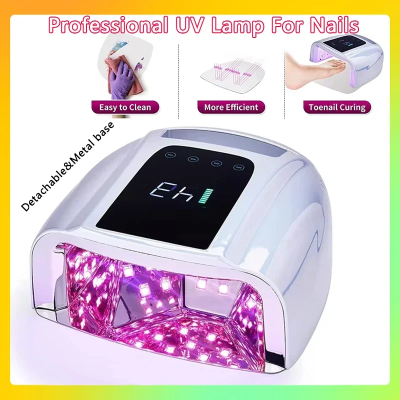 

Для ногтей Перезаряжаемая УФ-светодиодная лампа для ногтей 96 Вт Зеркальная отражающая лампа для ногтей с металлической подушечкой Беспроводная сушилка для маникюра Беспроводная УФ-свет