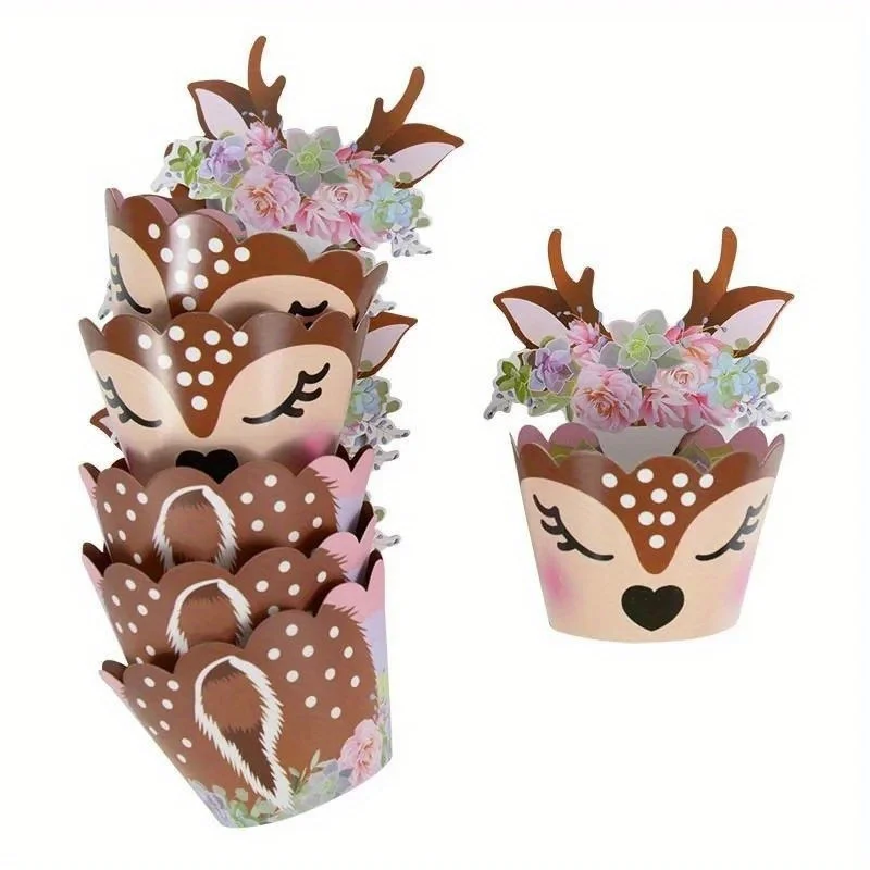 12 elchförmige Cupcake-Einlagen und 12 dekorative Topper, perfekt für Cupcakes, Desserts, Kuchendekorationen, Babypartys