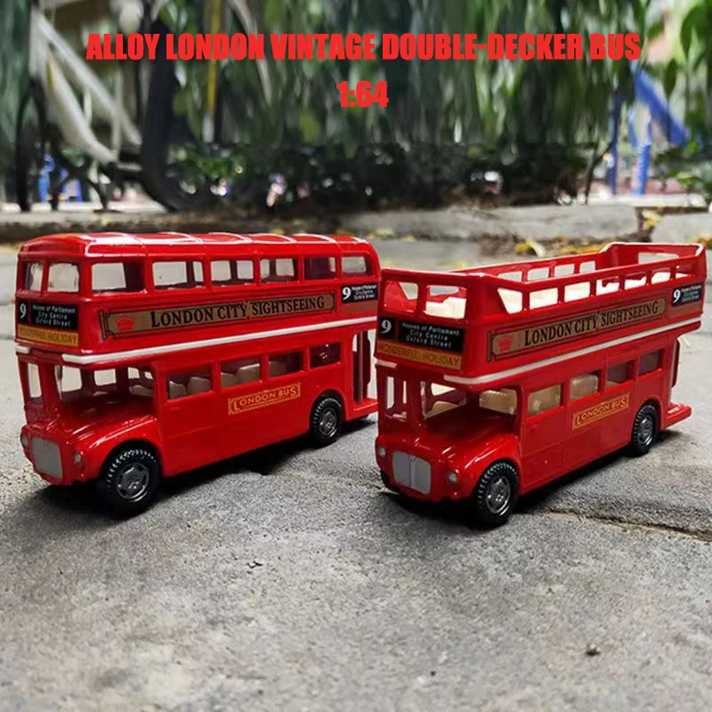1:64 Vintage Europe Double Decker Bus Diecast Alloy Car Model Ornaments Metal Pull Back Simulation Car Toy Decor Kids Toy Gift