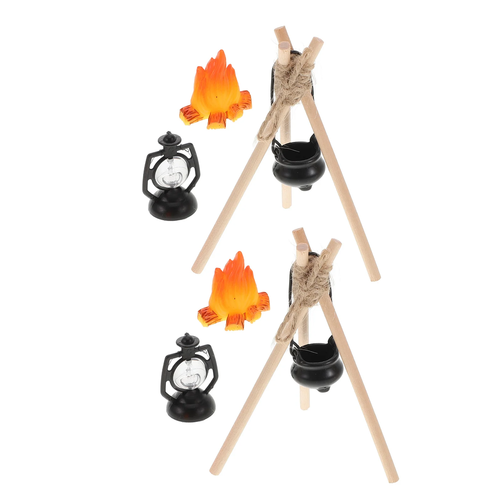 2セット ミニチュア雪景色屋外暖炉セット リアルな偽火炎 ドールハウス キャンプ ケーキデコレーション おもちゃ キャンプファイヤー