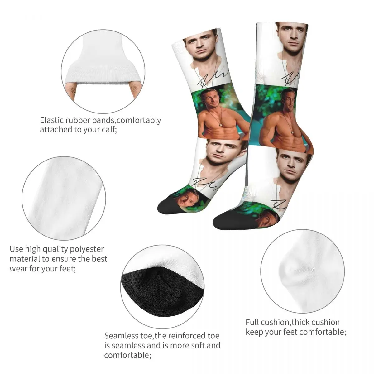 Cozy Women Men Socks Ryan Gosling Collage Accessories Super Soft Actor Movies High Quality Stockings All Season