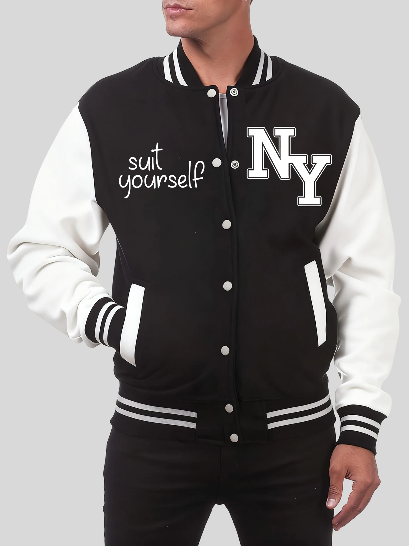 

New York Suit Yourself Printed Men Jackets Oversized All-Match Baseball Uniform Casual American Clothes Autumn Streetwear