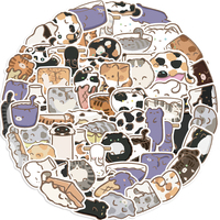 68pcs Cute Cartoon Liquid Kitten Sticker Animals Cats Stickers Laptop Car Phone Skateboard Waterproof Sticker Decal for Kid Toy﻿