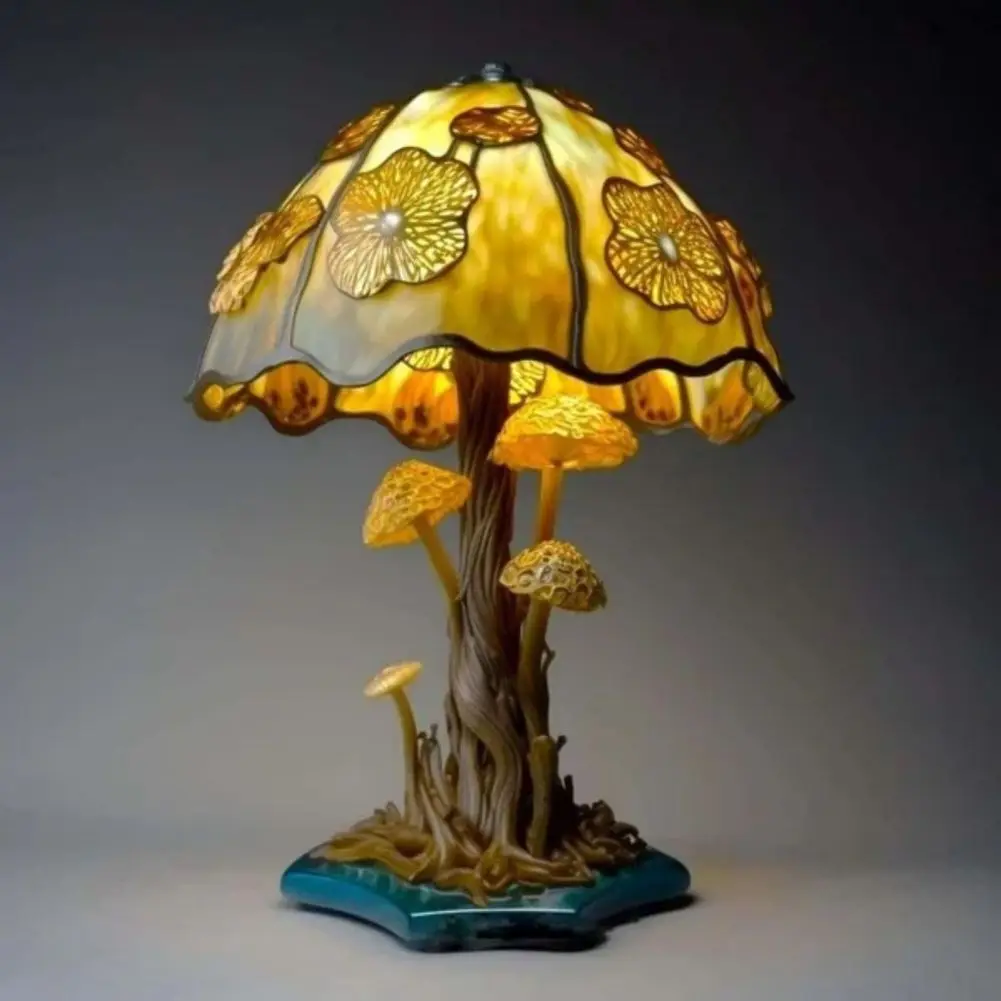 Vintage Stained Resin Mushroom Table Lamp Plant Flower Series Snail Octopus Creative Colorful Bedroom Bedside Retro Night Light