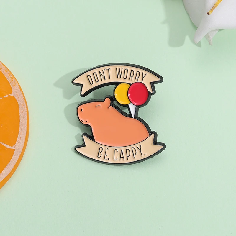 Capybara Hippo Balloon Enamel Pins DON'T WORRY BE CARRY Brooches Lapel Badges Cartoon Animal Clothes Jewelry Pins for Friends