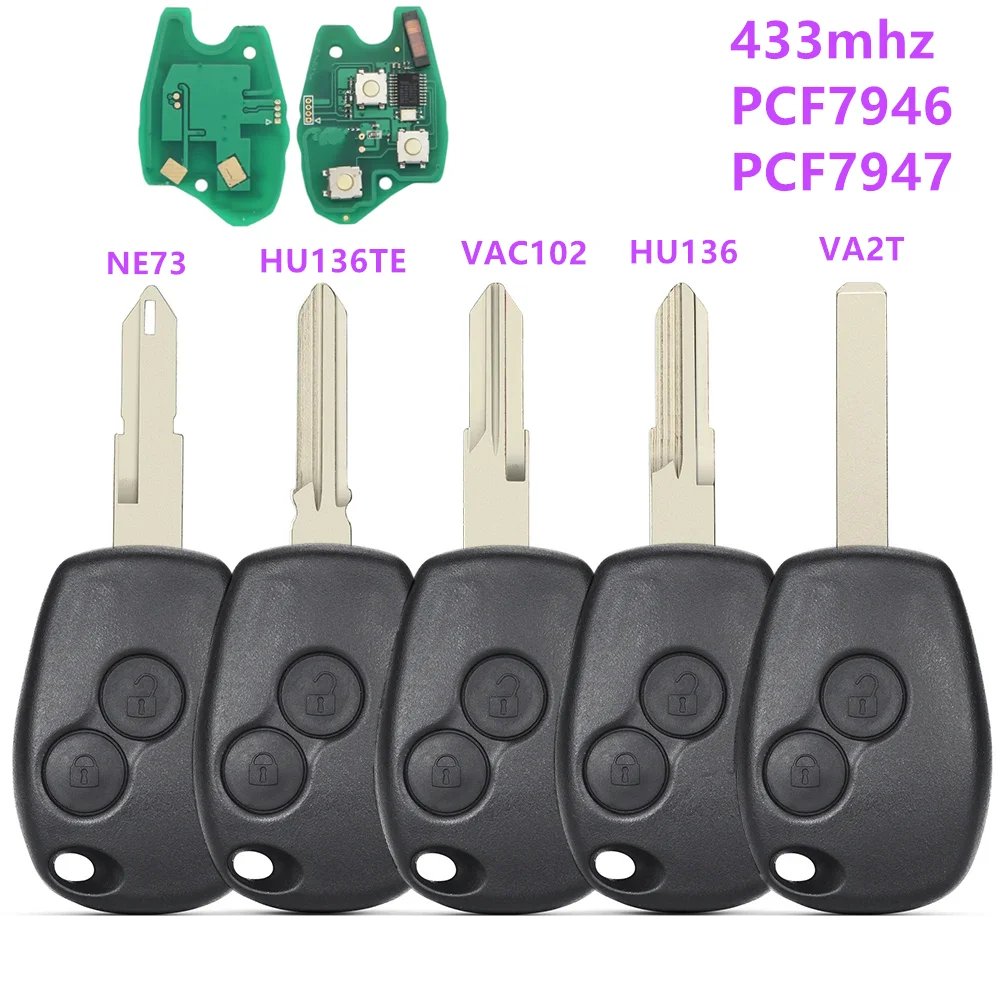 1 SZTUK 2-przyciskowy zdalny kluczyk do Renault Duster Modus Clio 3 Twingo DACIA Logan Sandero Kangoo 433MHz PCF7946 PCF7947 Chip