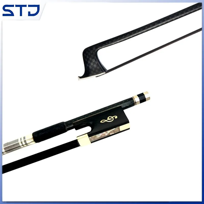 

Grid golden Silk 1pcs black plaid Braided carbon Fiber 4/4 violin fiddle bow, Siberia black horsehair horsetail