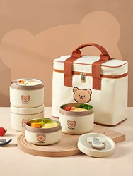 WORTHBUY Portable Lunch Box Set With Insulated Bag 18/8 Stainless Steel Thermal Food Container For Students Aldults