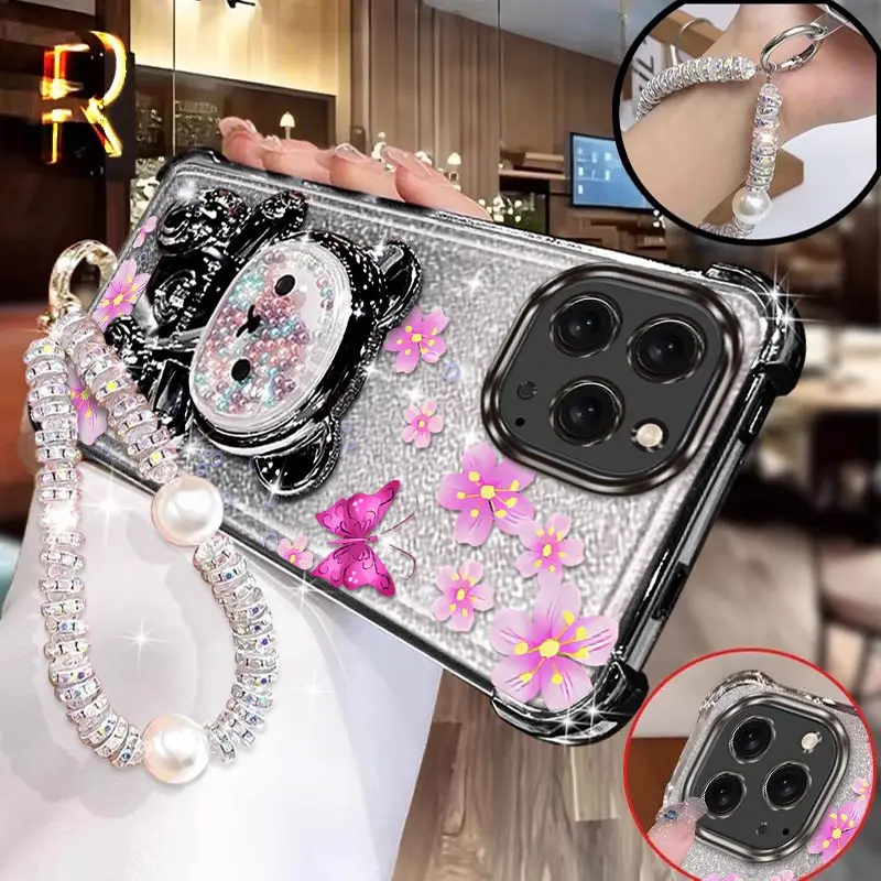 

16ProMax Розовый чехол-держатель для браслета с принтом бабочки для iPhone 16ProMax 15 16Pro 14 14Pro 16 15ProMax 13Pro 13 15Pro Cover