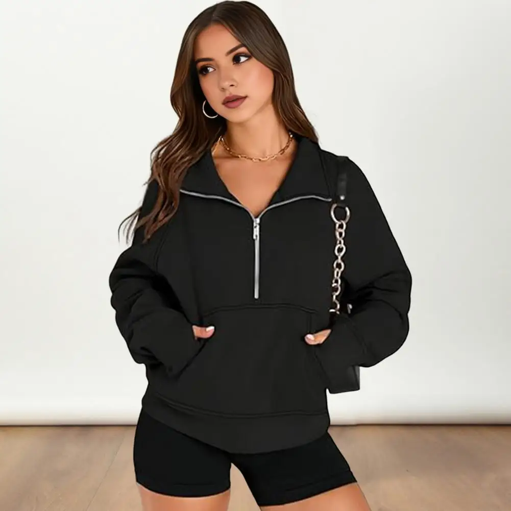 Women Half Zip Pullover Sweatshirt Stand Collar Sweatshirt Cozy Half Zipper Sweatshirt with Big Pocket for Fall for Wear