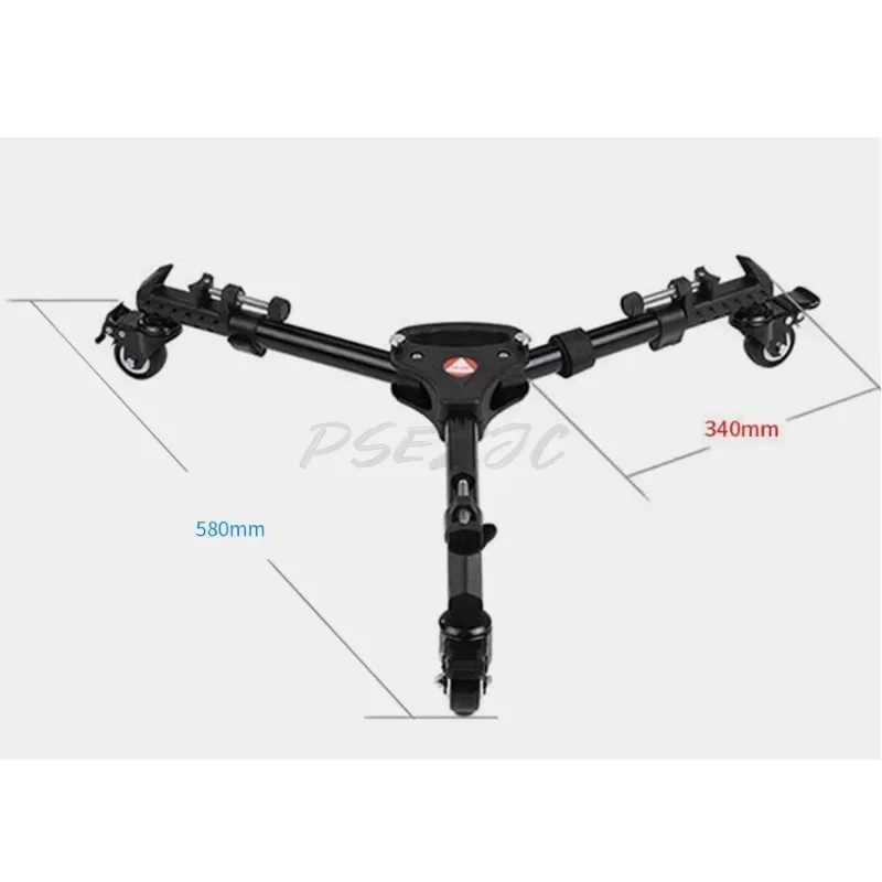 VX-600 Aluminum Alloy Foldable Tripod Cart 3-Wheel Bracket Pulley Base Universal Camera