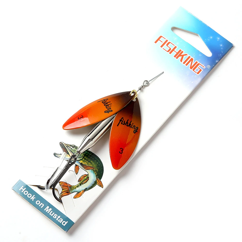 FTK Fishing Lure Brass Spinner Lure Material Long Cast Double Piece With Treble Hook Spoon Bait Carp Fishing  Accessories