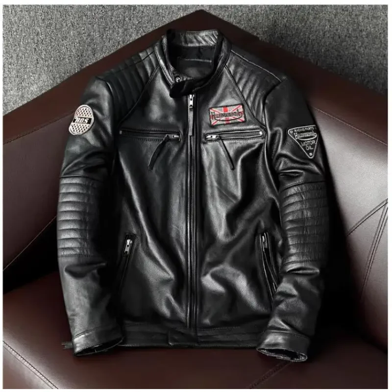 2025high-quality locomotive first-layer cowhide leather jacket men's motorcycle clothing slim-fitting short youth leather jacket