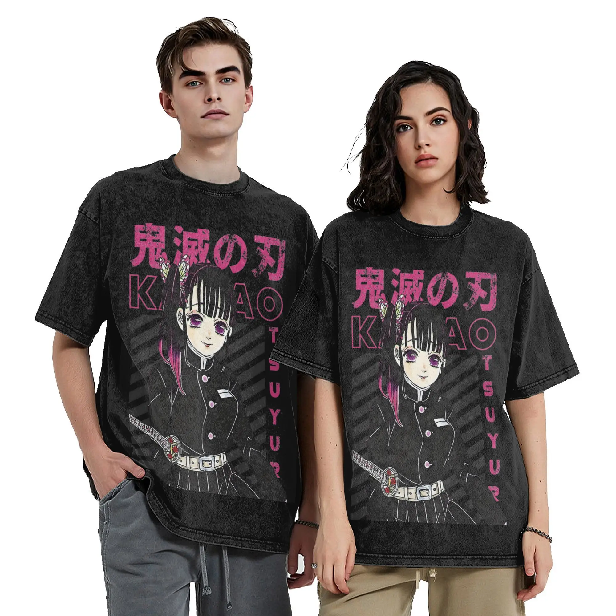 Washed T Shirt Kanao Tsuyuri Demoned Slayered Hip Hop Retro T-Shirt Street Streetwear 100% Cotton Tops Tee Shirt Men Women