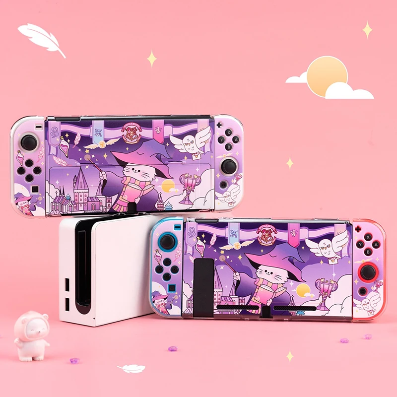 

Kawaii Purple Case Compatible with Nintendo Switch OLED/Switch Console Magic Cat Hard PC Cover Joy-Con Controller Game Housing