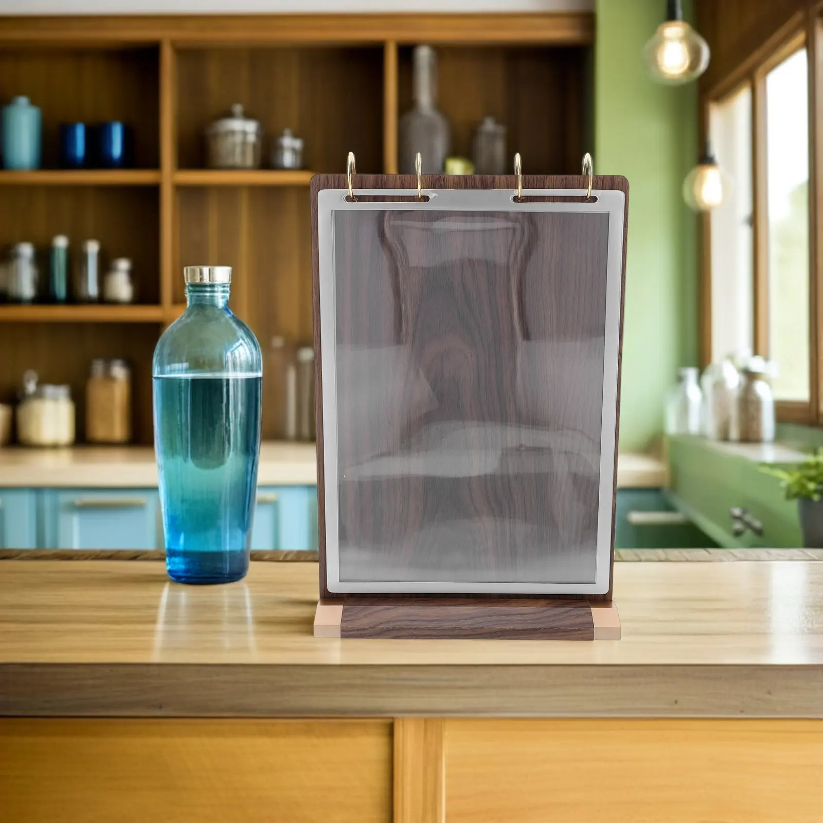 6 Pages A4 Walnut Wood Menu Holder Stand Tabletop Flip Display For Restaurant Cafe Table Top Sign Holder Wood Card Rack Menu view 2