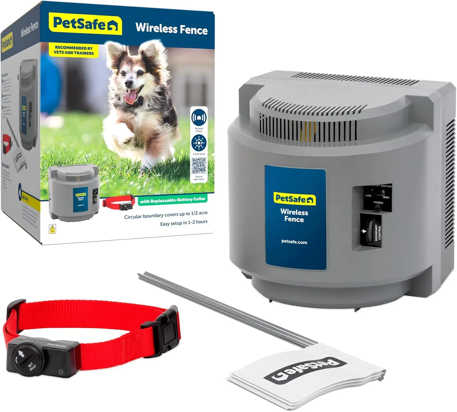 

PetSafe Wireless Pet Fence - The Original Wireless Containment System - Covers up to 1/2 Acre for Dogs 8lbs+