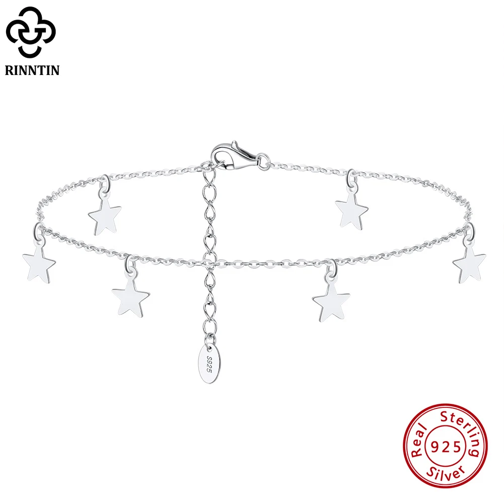 

Rinntin Boho 925 Sterling Silver Cable Chain with 6mm Star Anklets for Women Girls Summer Beach Anklets Foot Chains Jewelry SA27