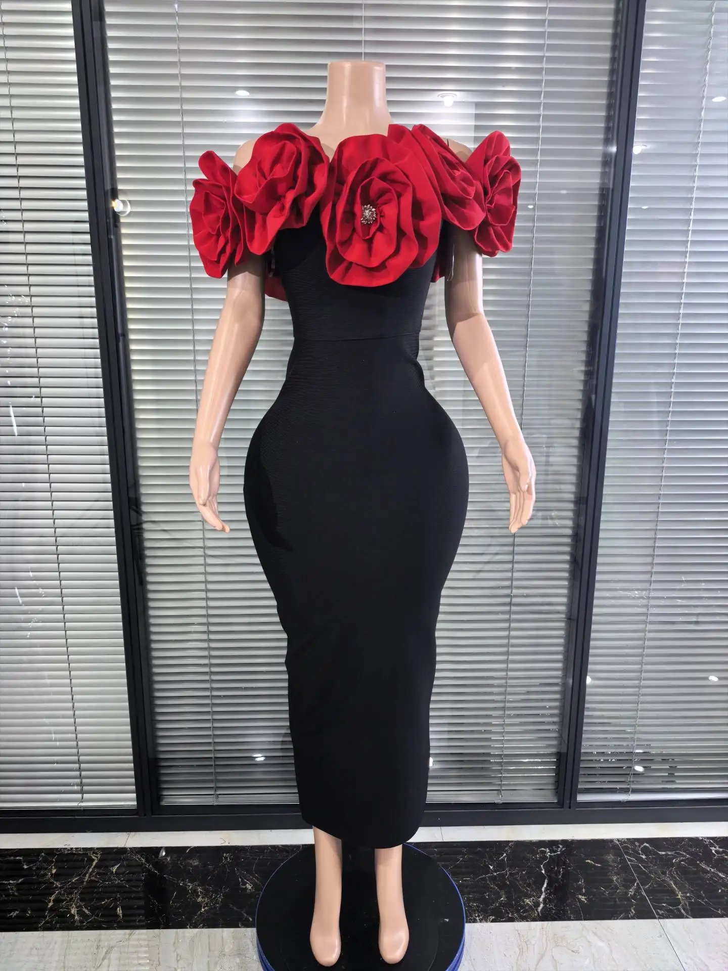 Red White Women Sexy Strapless Big Florals Off the Shoulder Bodycon Long Bandage Dress Elegant Evening Party Cocktail Outfit