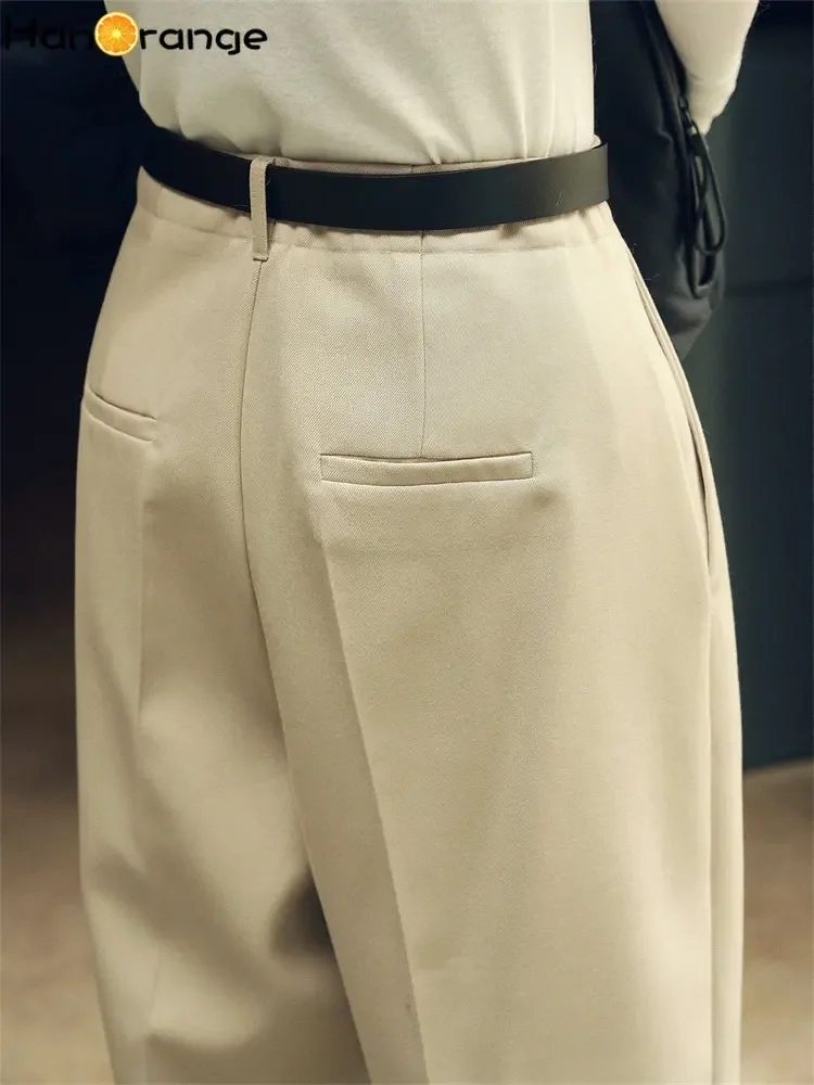 HanOrange 2026 Spring Simple High Waist Wide Leg Pants Women Loose Casual Trousers Female Black/Light Khaki
