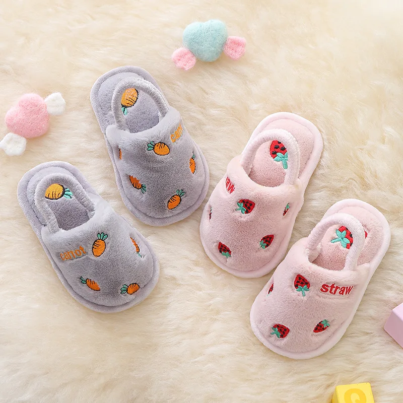 Size 22-27 Boys Girls Shoes Infant Slippers Toddler Infant Plush Cartoon Fruit Anti-slip Pre-walker Autumn Warm Sandals