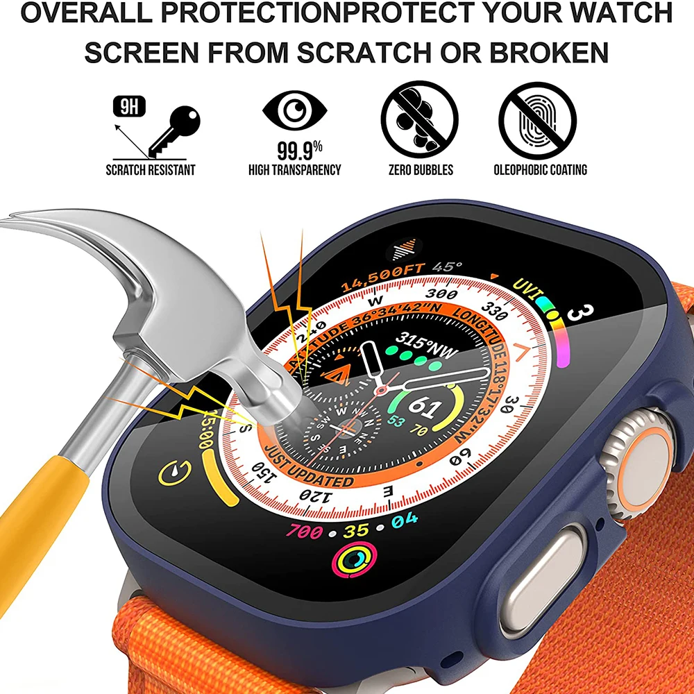 Glass+Case For Apple Watch Ultra 2 49mm Hard PC Bumper Screen Protector Tempered Cover iwatch Series Ultra 49mm Accessories