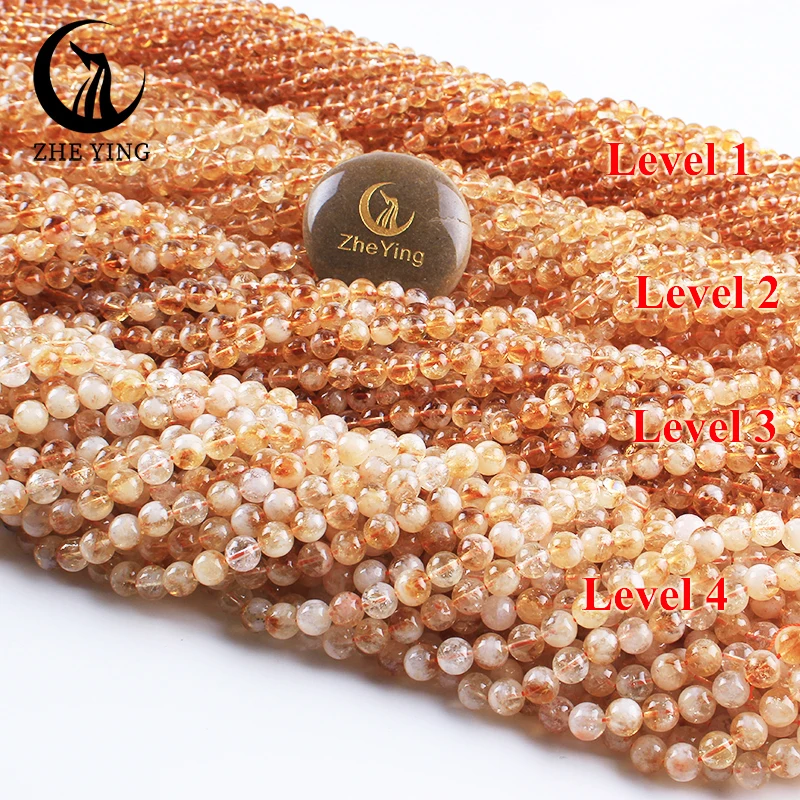 Natural Cheap Citrine Stone Bead Round Smooth Gemstone Beads for Jewelry Making Diy Bracelet Accessory