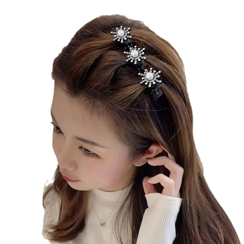Sparkling Crystal Stone Braided Hair Clip, Snowflake Double Hairclip Hairstyle Layer Rhinestone Plait Bangs Hairpin Double E4I4