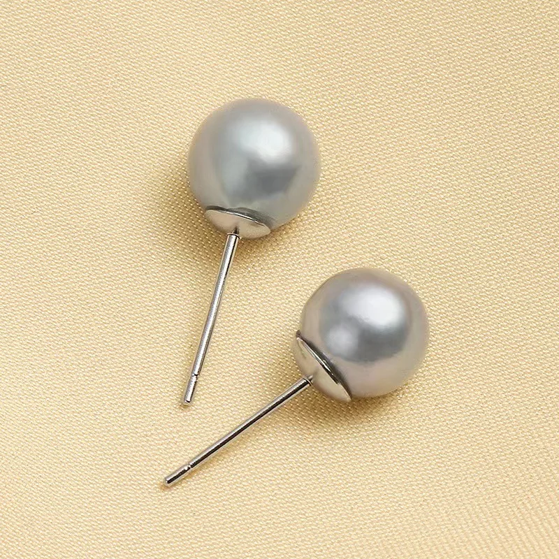 Grace Pearl Stud Earrings 8-9mm Real Round Akoya Pearl Gray Simple Wedding Party Jewelry Accessories Free Shipping for Women