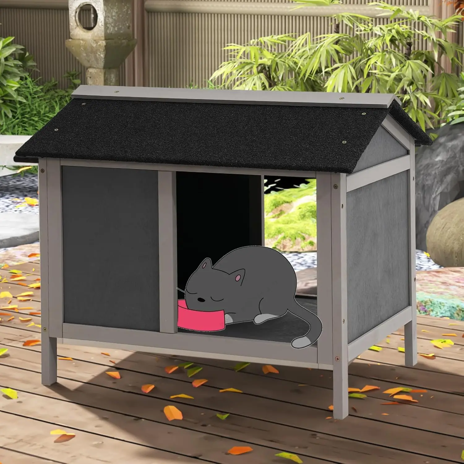 

Waterproof Cat House for Outdoor Feeding Station, Insulated Feral Feeding Station House Outdoor Kitty Dining Room Shelter