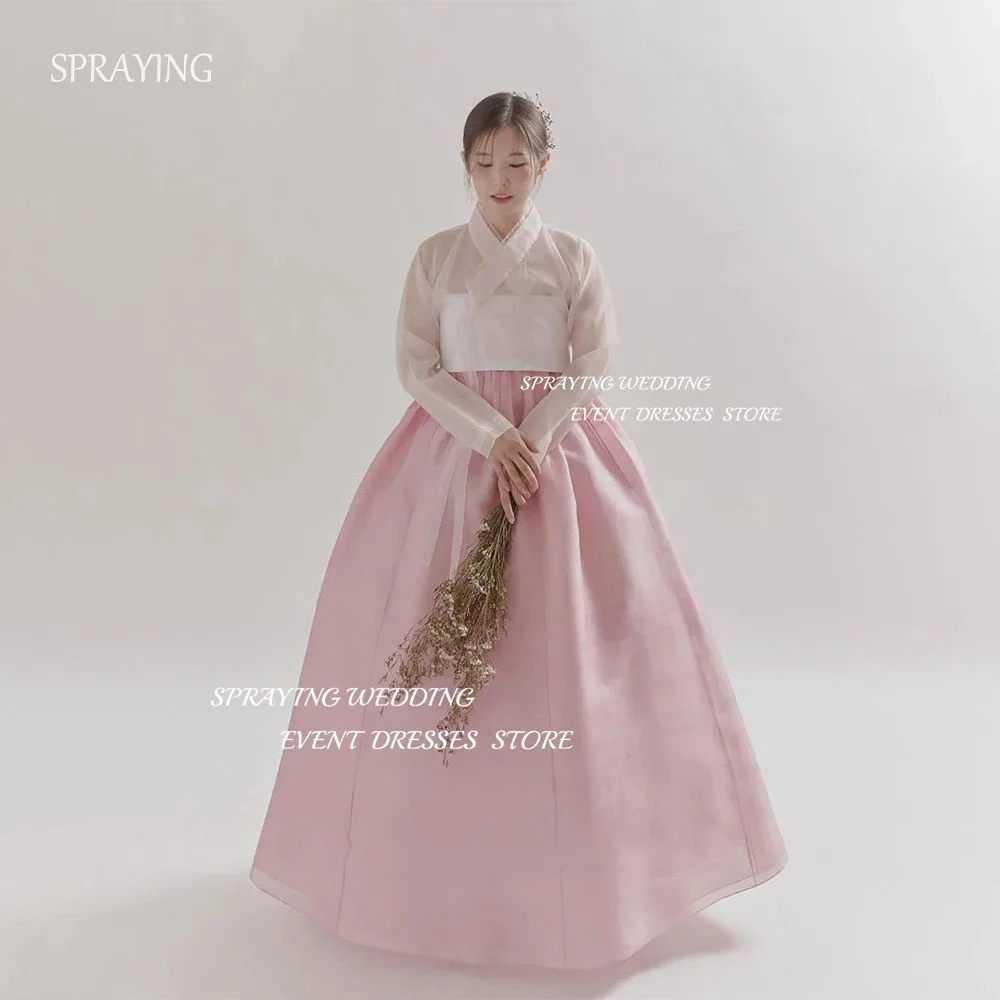 

SPRAYING Traditional Korea Hanbok V Neck Long Sleeve Evening Dress 2pcs Ball Gown Prom Gown Organza Bridal Gown Custom Made